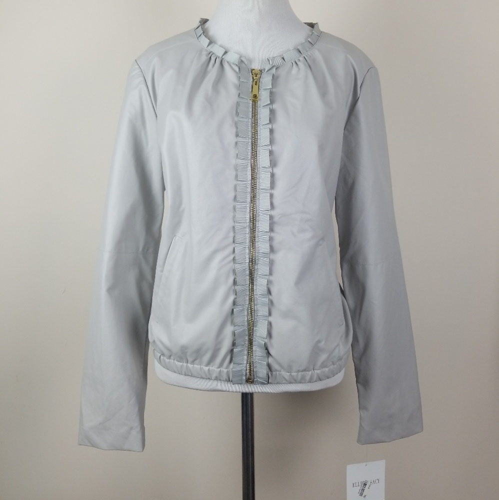 🆕️ Ellen Tracy FAUX LEATHER RUFFLED Zip up Jacket
